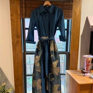 Teri Jon Gold and Blue Long Sleeve A-Line Dress